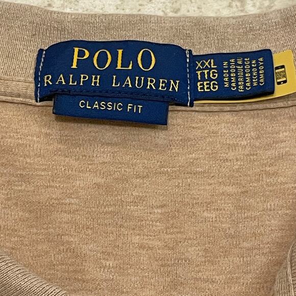 Polo Ralph Lauren XXL Classic Fit Polo Shirt | Tan Heather Cotton - Picture 4 of 9